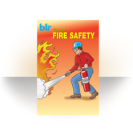 Office worker with safety glasses and construction helmet extinguishing a fire