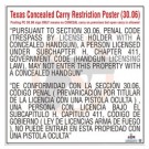 Texas Concealed Handgun Poster (Prohibited in Business) - English & Spanish